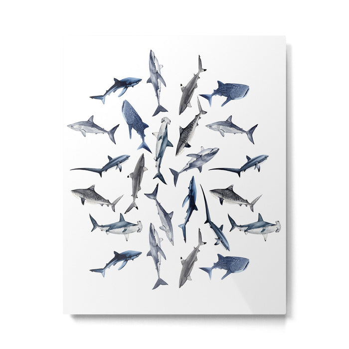 SHARKS PATTERN (NAVY BLUE) Metal Print Gallery Image 1