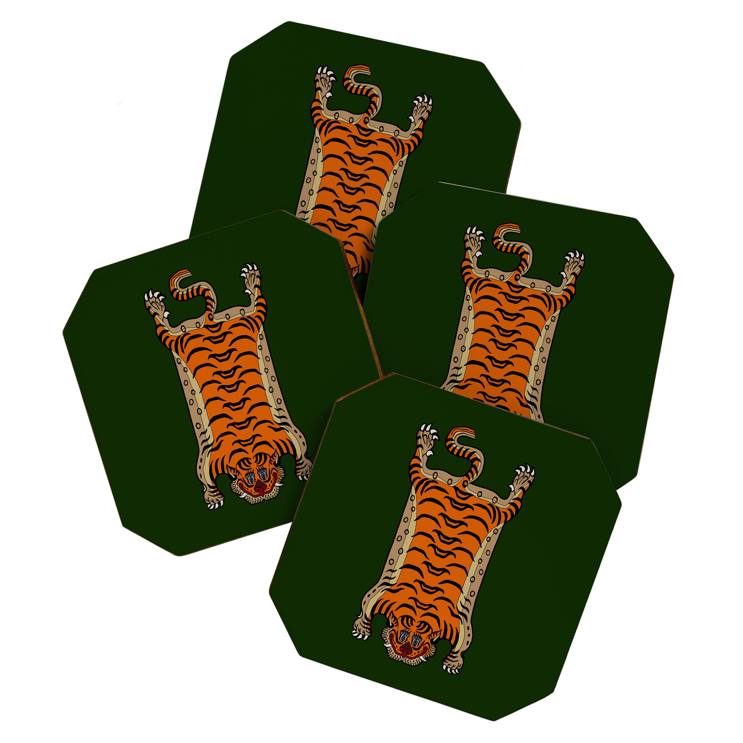TIBETAN TIGER RUG-green Coaster Gallery Image 1
