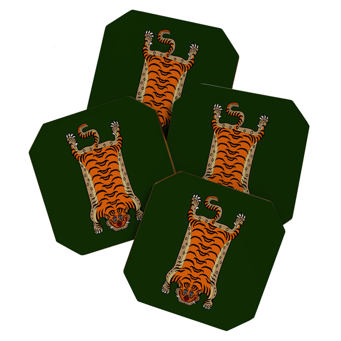TIBETAN TIGER RUG-green Coaster Gallery Image 1