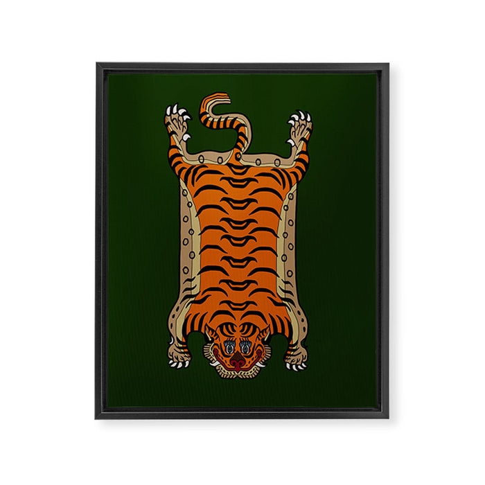 TIBETAN TIGER RUG-green Framed Canvas Print Gallery Image 1