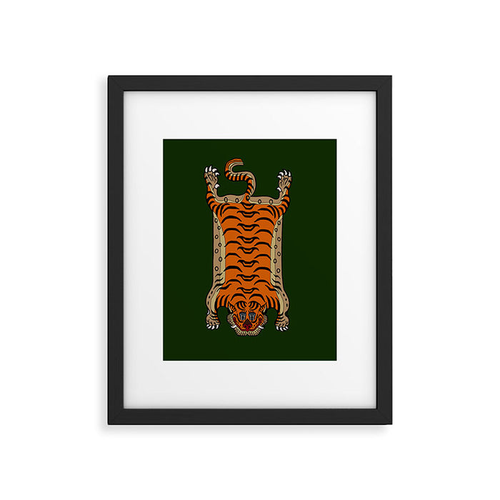 TIBETAN TIGER RUG-green Framed Art Print Gallery Image 1