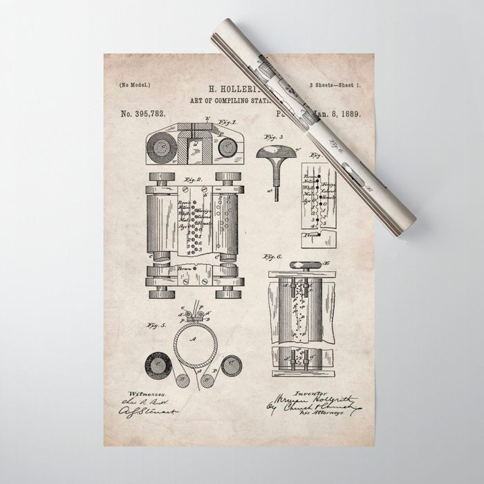 First Computer Patent - Technology Art - Antique Wrapping Paper Gallery Image 1