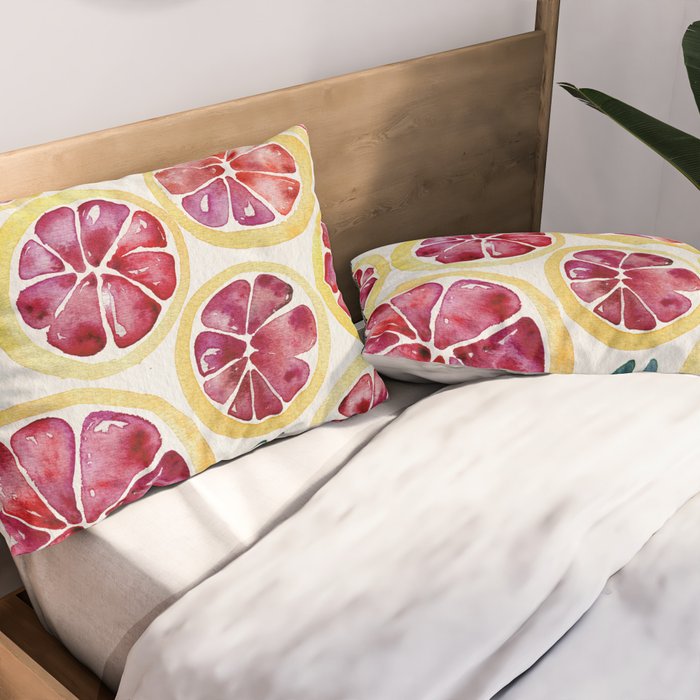 Sliced Grapefruits Watercolor Pillow Sham Gallery Image 2