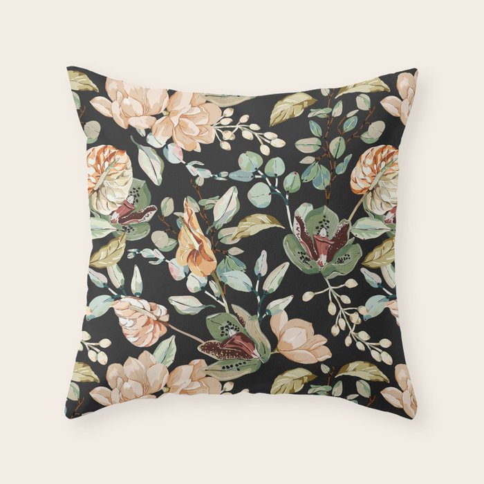 Lush colorful exotic garden C Throw Pillow Gallery Image 1