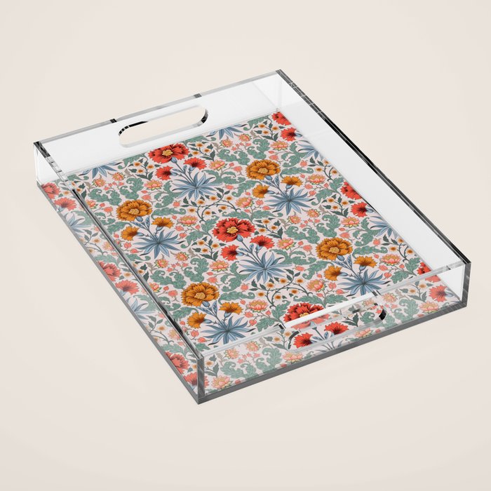  Victorian Botanicals - Carnation in Red and Blue Acrylic Tray Gallery Image 1