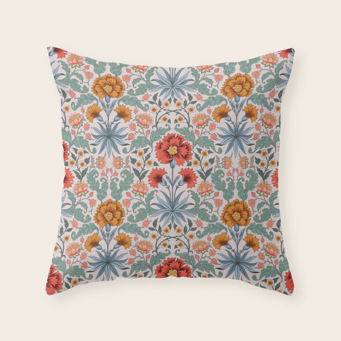  Victorian Botanicals - Carnation in Red and Blue Throw Pillow Gallery Image 6