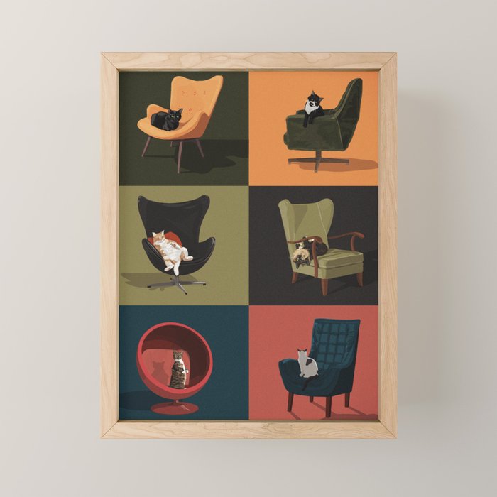 Cats on Chairs Mini Art Print Gallery Image 1
