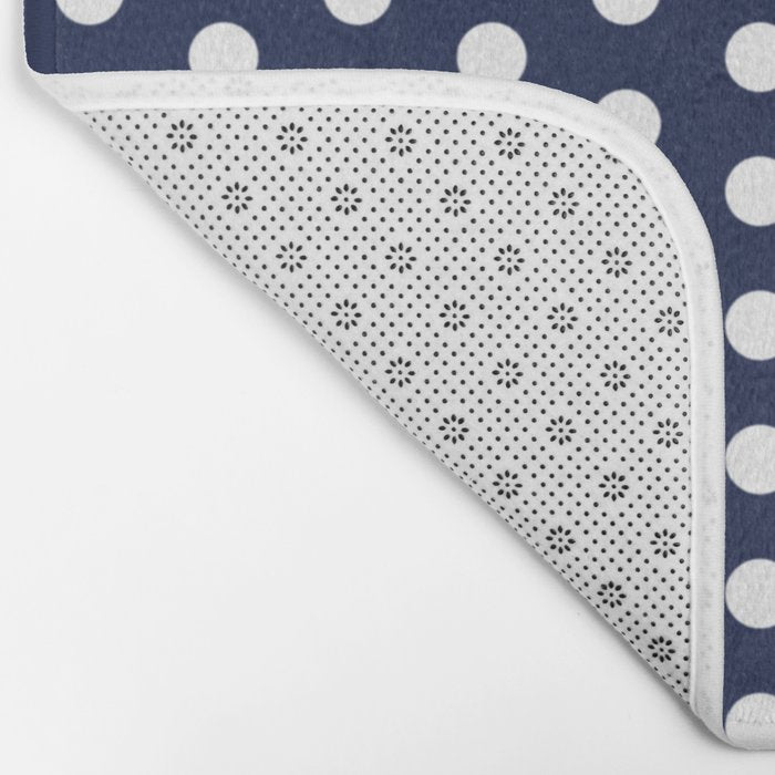 Navy Blue Polka Dots Minimalist Line Drawing Bath Mat Gallery Image 2