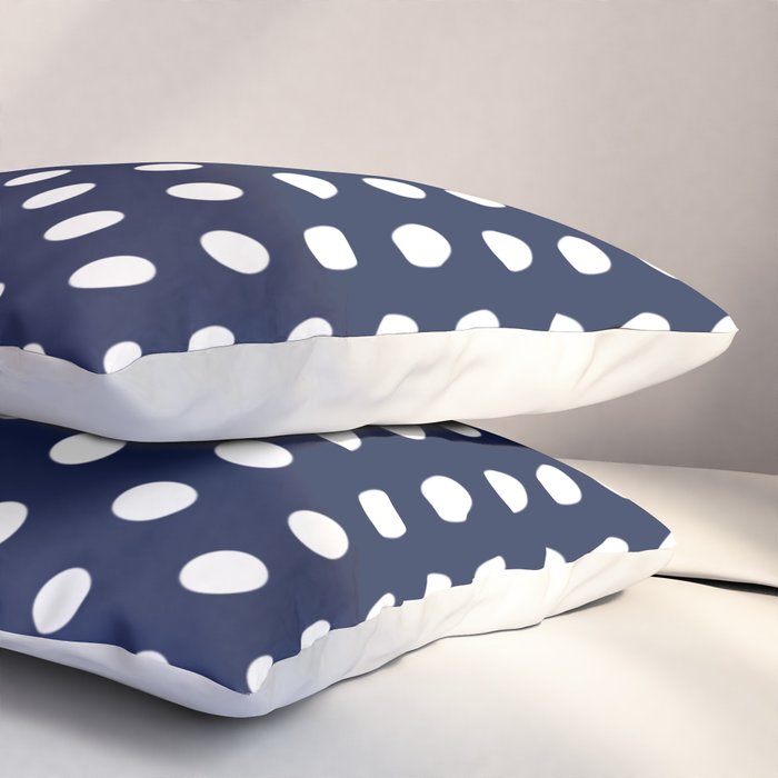 Navy Blue Polka Dots Minimalist Line Drawing Pillow Sham Gallery Image 3