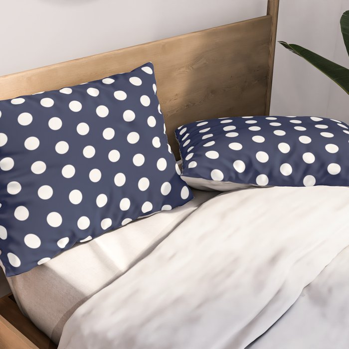 Navy Blue Polka Dots Minimalist Line Drawing Pillow Sham Gallery Image 2