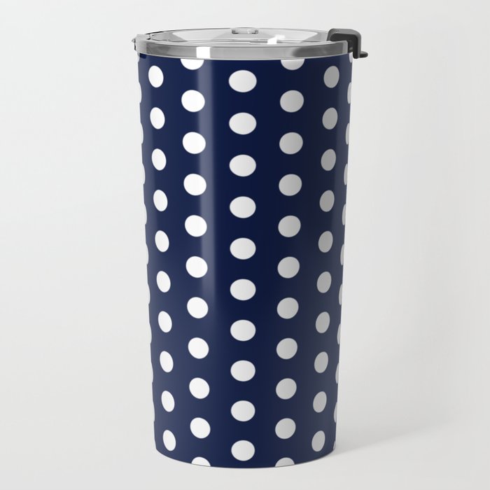 Navy Blue Polka Dots Minimalist Line Drawing Travel Mug Gallery Image 2
