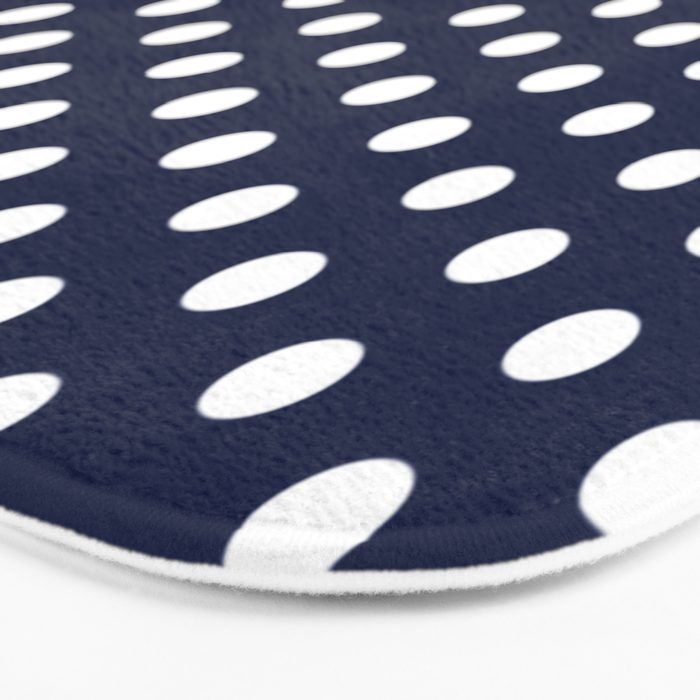 Navy Blue Polka Dots Minimalist Line Drawing Bath Mat Gallery Image 3