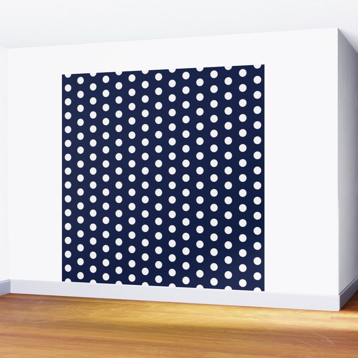 Navy Blue Polka Dots Minimalist Line Drawing Wall Mural Gallery Image 2