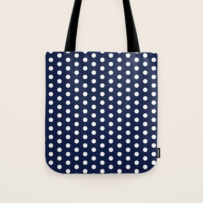 Navy Blue Polka Dots Minimalist Line Drawing Tote Bag Gallery Image 1