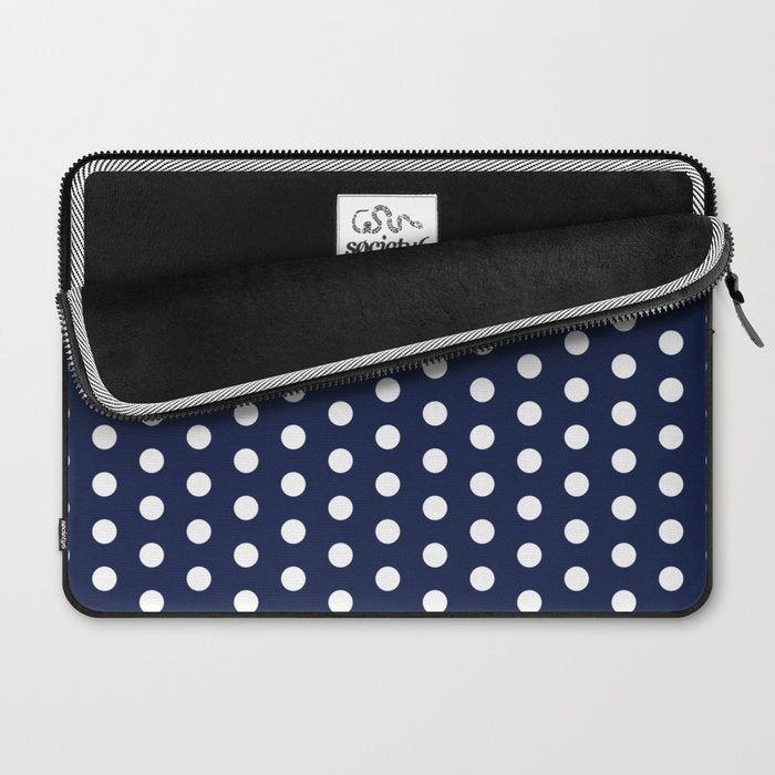 Navy Blue Polka Dots Minimalist Line Drawing Laptop Sleeve Gallery Image 2