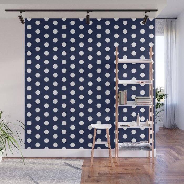Navy Blue Polka Dots Minimalist Line Drawing Wall Mural Gallery Image 1