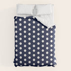 Navy Blue Polka Dots Minimalist Line Drawing Duvet Cover Gallery Image 6
