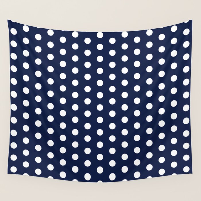 Navy Blue Polka Dots Minimalist Line Drawing Wall Tapestry Gallery Image 4