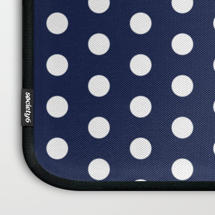 Navy Blue Polka Dots Minimalist Line Drawing Laptop Sleeve Gallery Image 3