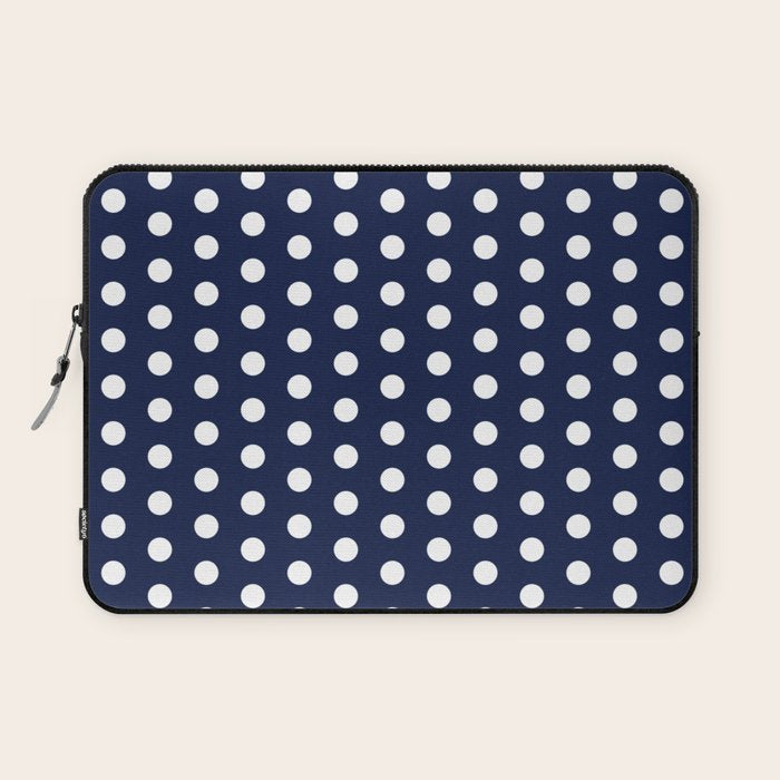 Navy Blue Polka Dots Minimalist Line Drawing Laptop Sleeve Gallery Image 1