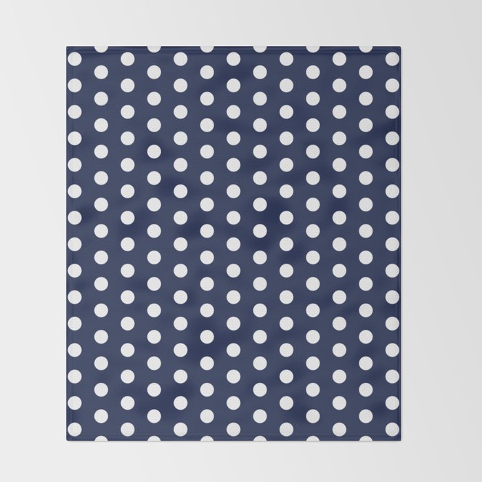 Navy Blue Polka Dots Minimalist Line Drawing Throw Blanket Gallery Image 2