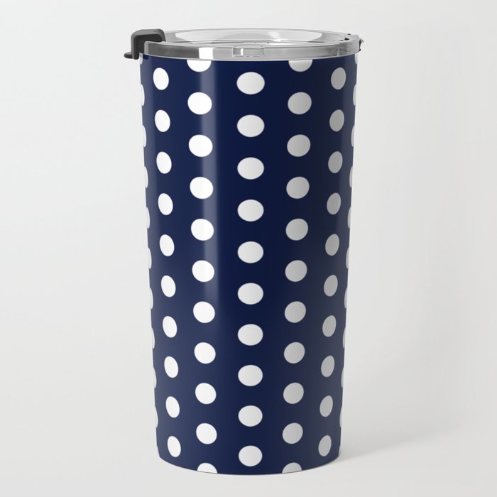 Navy Blue Polka Dots Minimalist Line Drawing Travel Mug Gallery Image 3