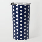 Navy Blue Polka Dots Minimalist Line Drawing Travel Mug Gallery Image 3