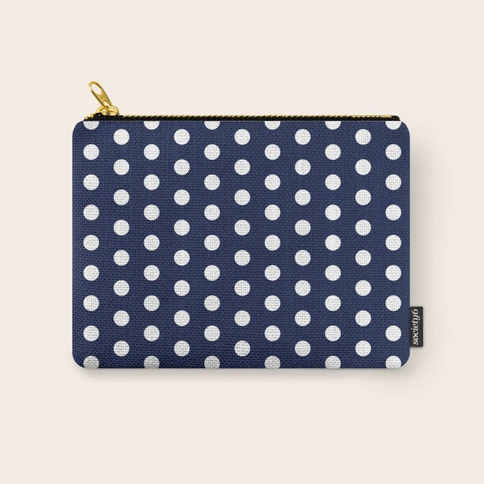 Navy Blue Polka Dots Minimalist Line Drawing Carry All Pouch Gallery Image 1