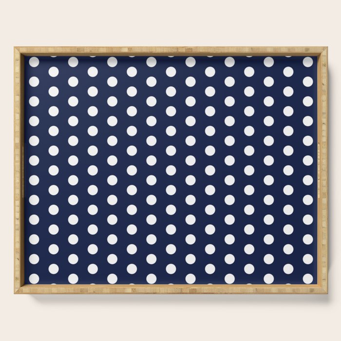 Navy Blue Polka Dots Minimalist Line Drawing Serving Tray Gallery Image 1