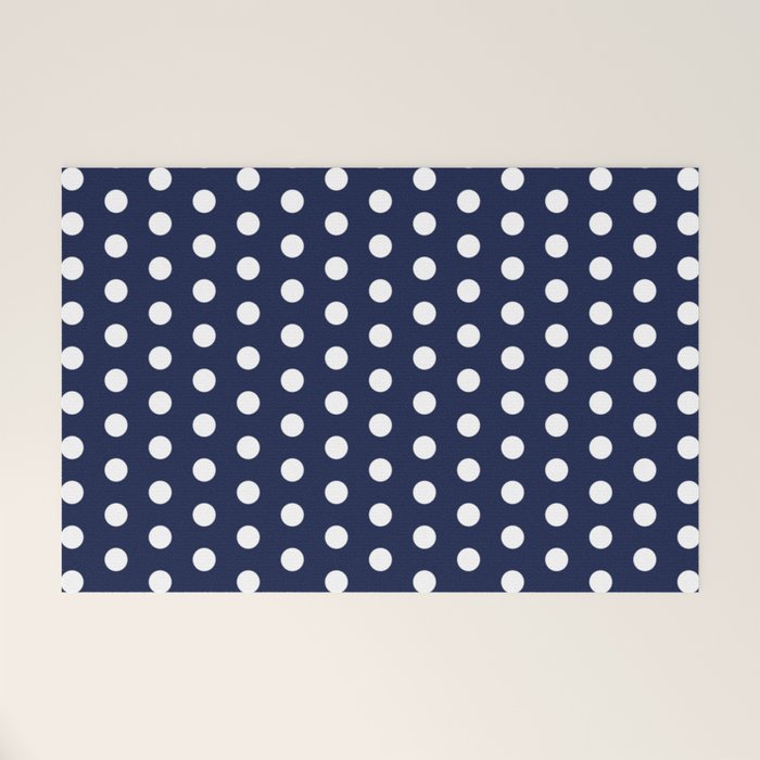 Navy Blue Polka Dots Minimalist Line Drawing Welcome Mat Gallery Image 1