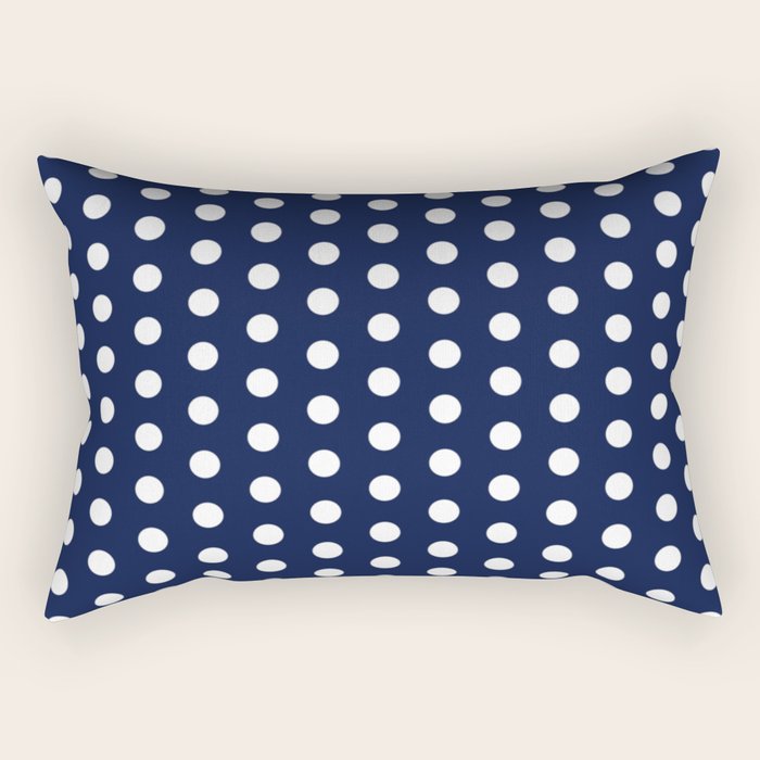 Navy Blue Polka Dots Minimalist Line Drawing Rectangular Pillow Gallery Image 1