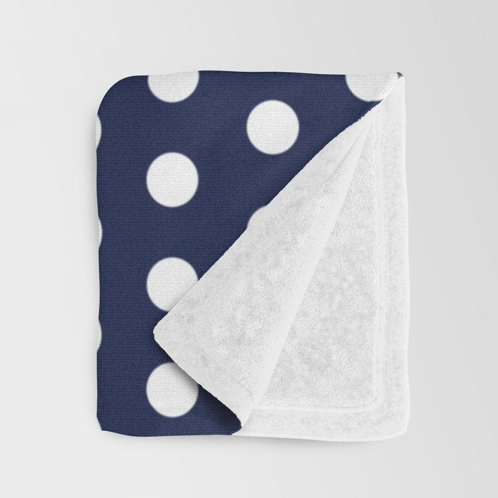 Navy Blue Polka Dots Minimalist Line Drawing Throw Blanket Gallery Image 3