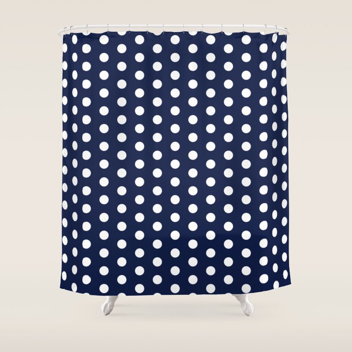Navy Blue Polka Dots Minimalist Line Drawing Shower Curtain Gallery Image 1