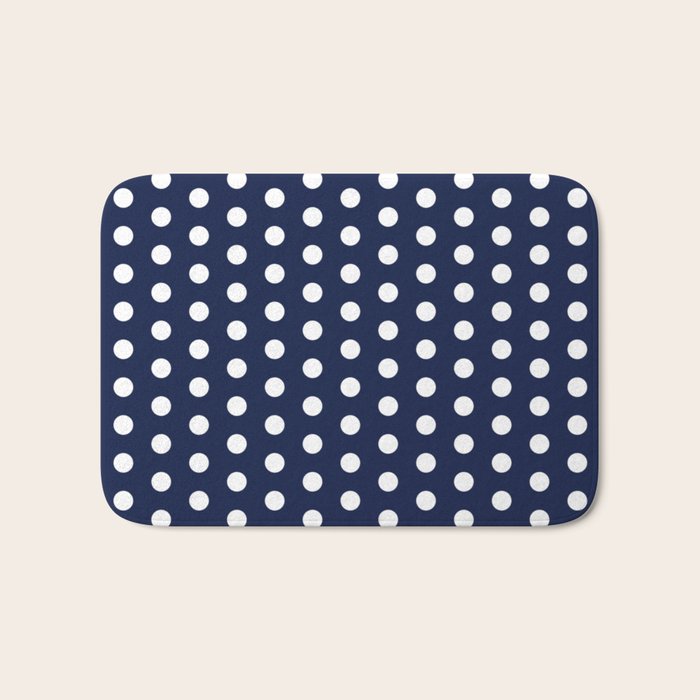 Navy Blue Polka Dots Minimalist Line Drawing Bath Mat Gallery Image 1