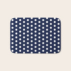 Navy Blue Polka Dots Minimalist Line Drawing Bath Mat Gallery Image 1