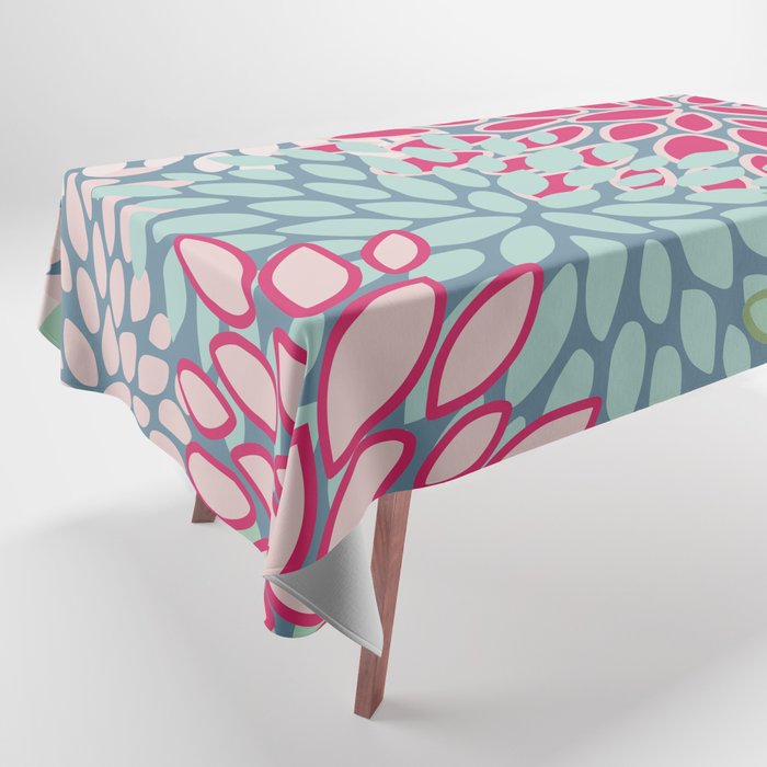 Festive, Floral Prints, Bright Pink, Teal and Green Tablecloth Gallery Image 1