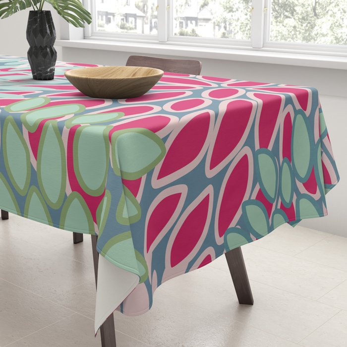 Festive, Floral Prints, Bright Pink, Teal and Green Tablecloth Gallery Image 3
