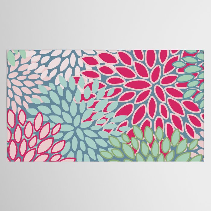 Festive, Floral Prints, Bright Pink, Teal and Green Tablecloth Gallery Image 2