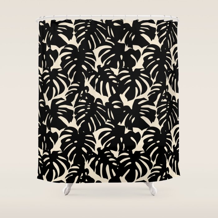 Tropical monstera plant leaf art pattern Shower Curtain Gallery Image 1