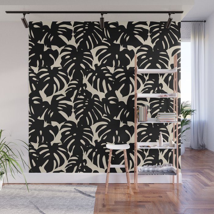 Tropical monstera plant leaf art pattern Wall Mural Gallery Image 1