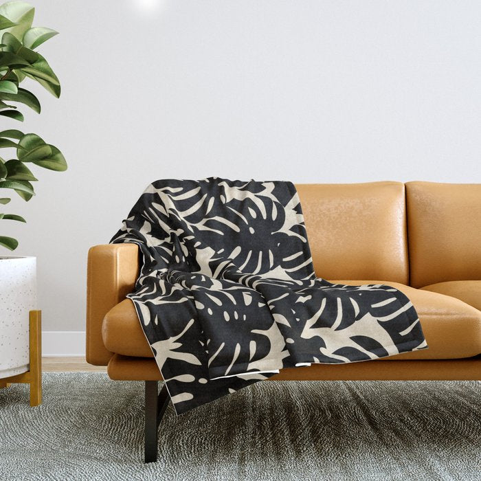 Tropical monstera plant leaf art pattern Throw Blanket Gallery Image 1