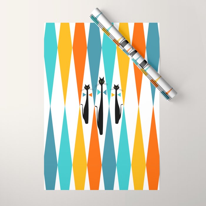 MidCentury Modern Art 10 Jester Cats Wrapping Paper Gallery Image 1