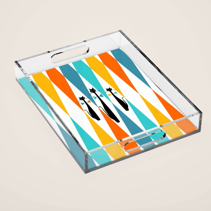 MidCentury Modern Art 10 Jester Cats Acrylic Tray Gallery Image 1