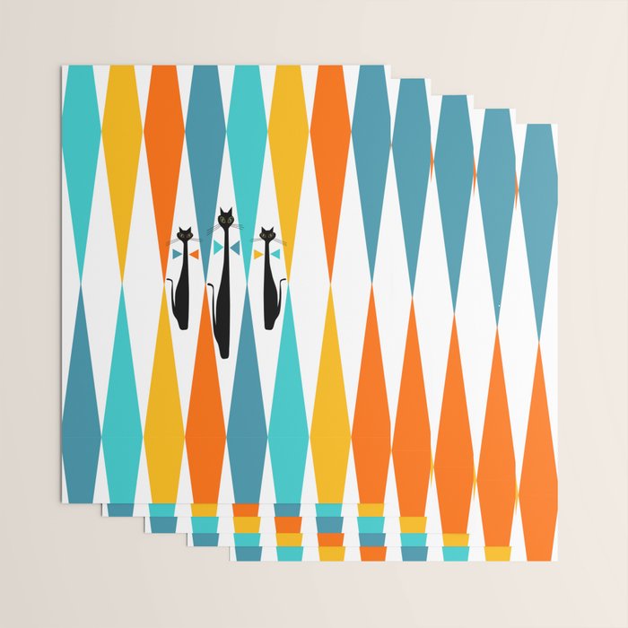 MidCentury Modern Art 10 Jester Cats Wrapping Paper Gallery Image 3