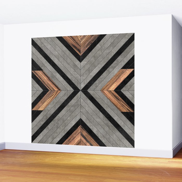 Urban Tribal Pattern No.2 - Concrete and Wood Wall Mural Gallery Image 2