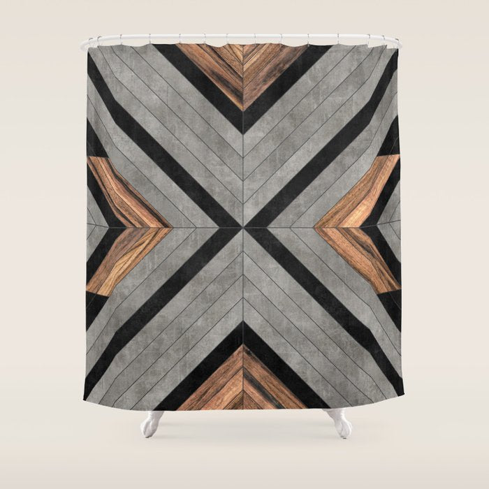 Urban Tribal Pattern No.2 - Concrete and Wood Shower Curtain Gallery Image 1