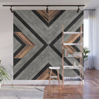 Urban Tribal Pattern No.2 - Concrete and Wood Wall Mural Gallery Image 1
