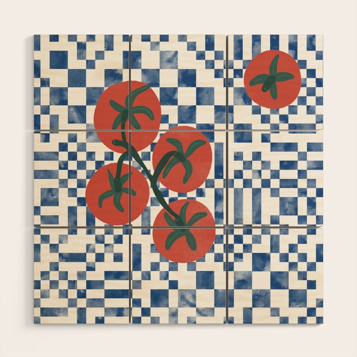 Tomatoes Checkered Grid Wood Wall Art Gallery Image 1