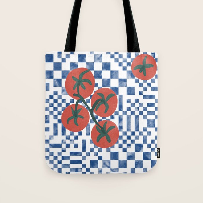 Tomatoes Checkered Grid Tote Bag Gallery Image 1