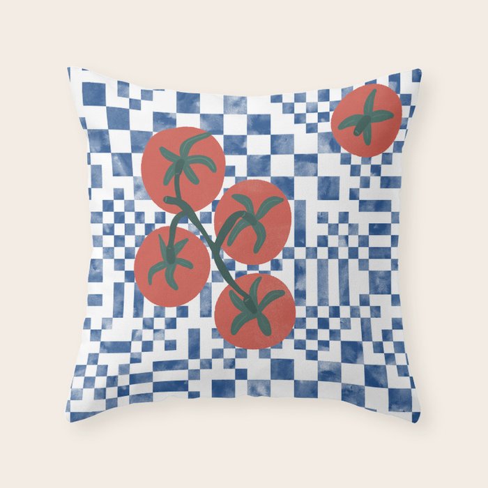 Tomatoes Checkered Grid Throw Pillow Gallery Image 1